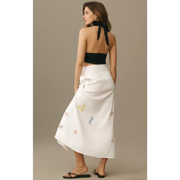 NWT Maeve Embellished Linen Wrap Midi Skirt - Size 12 - Picture 3 of 5